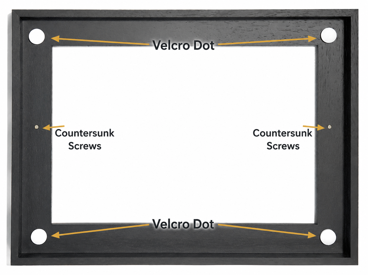 Hook and loop pads supplied for installing a canvas floating frame