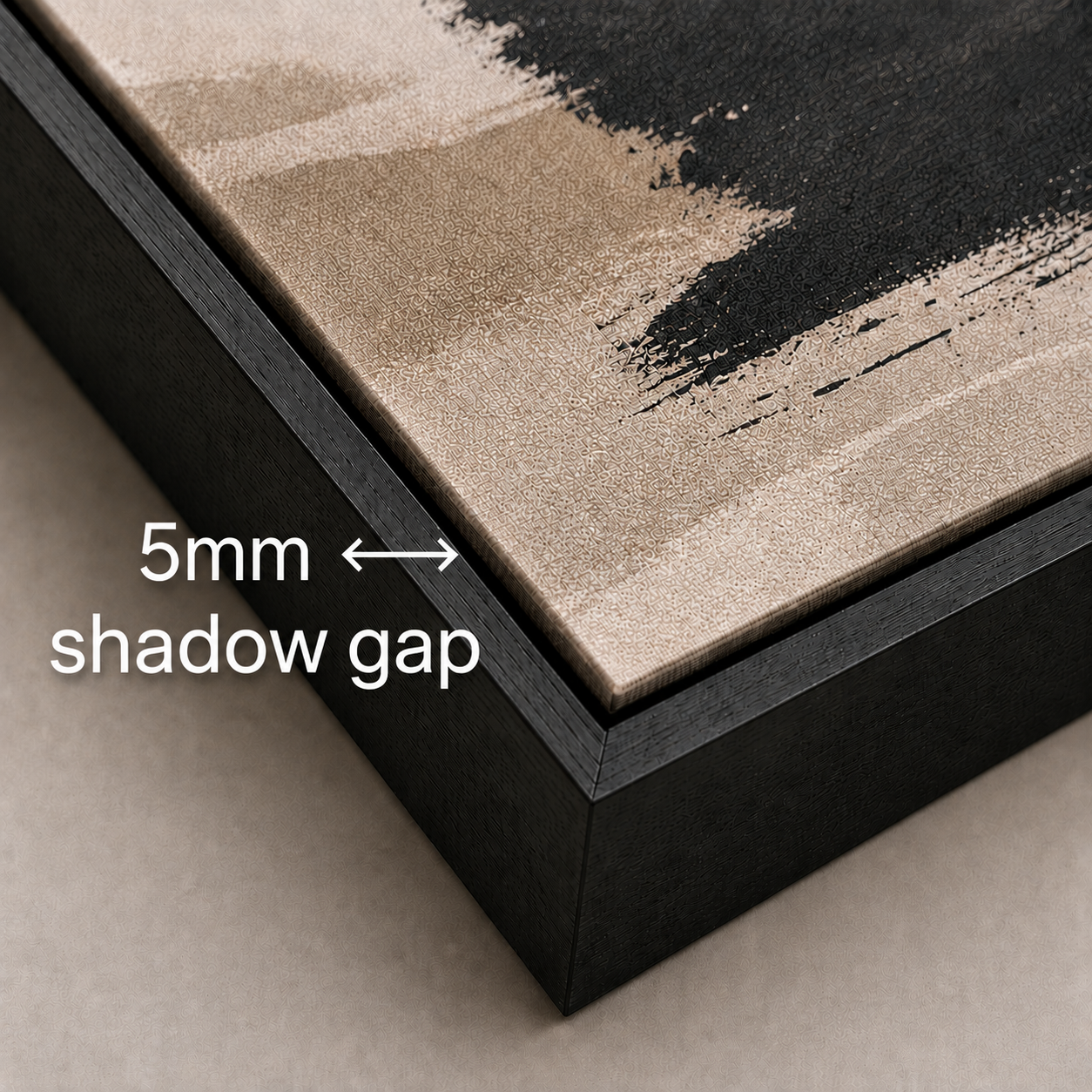 Matt black canvas floating frame with a 5mm shadow gap