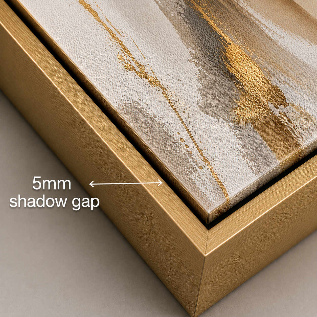 Champagne gold canvas floating frame with a 5mm shadow gap