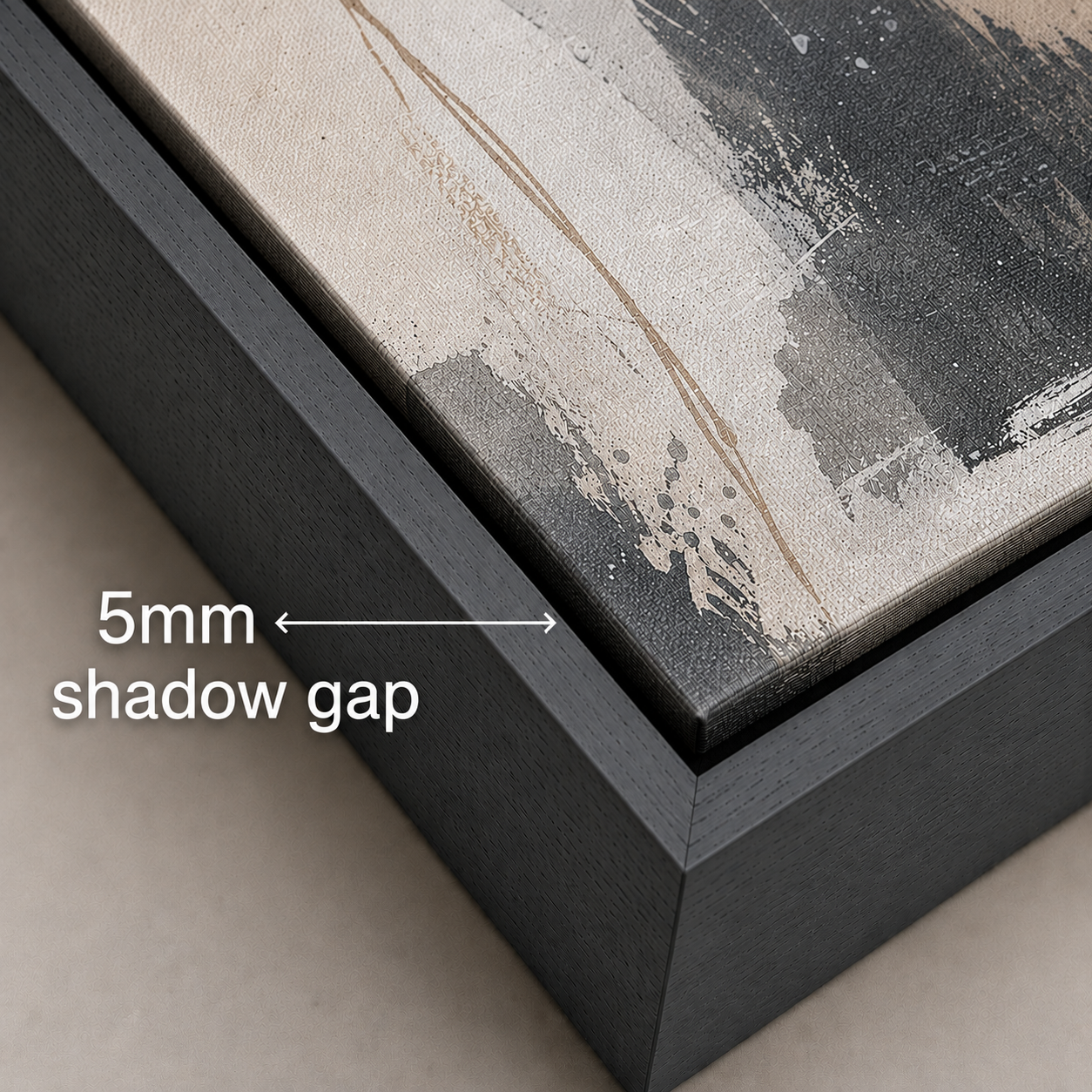 Graphite grey canvas floating frame with a 5mm shadow gap
