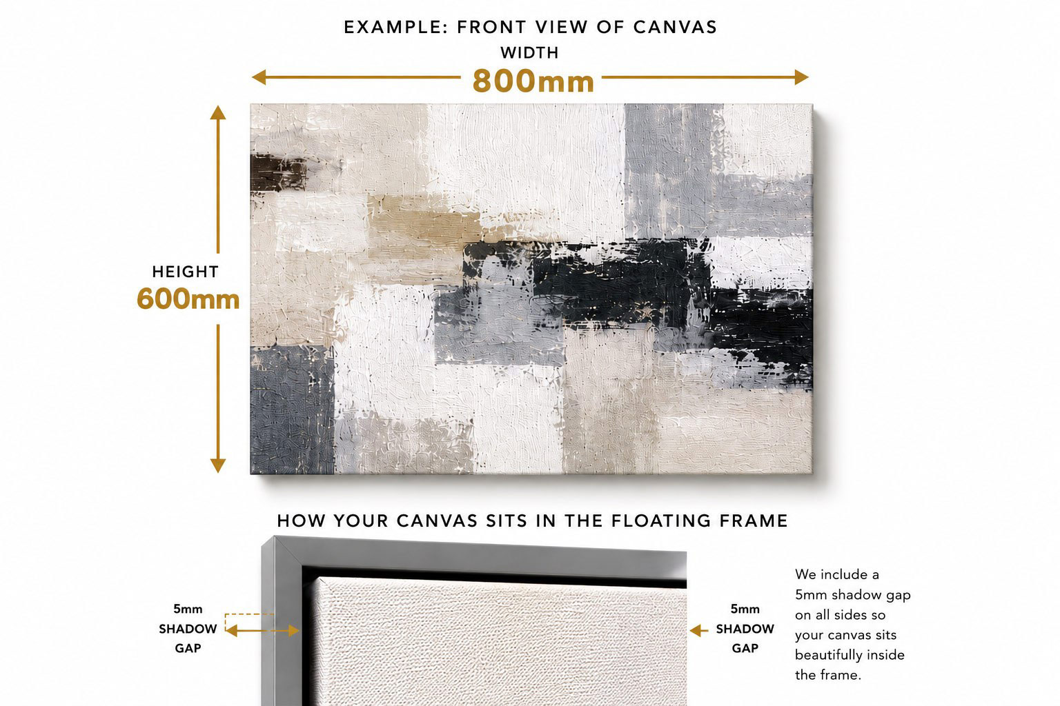 How to measure the width and height of a stretched canvas for a floating frame