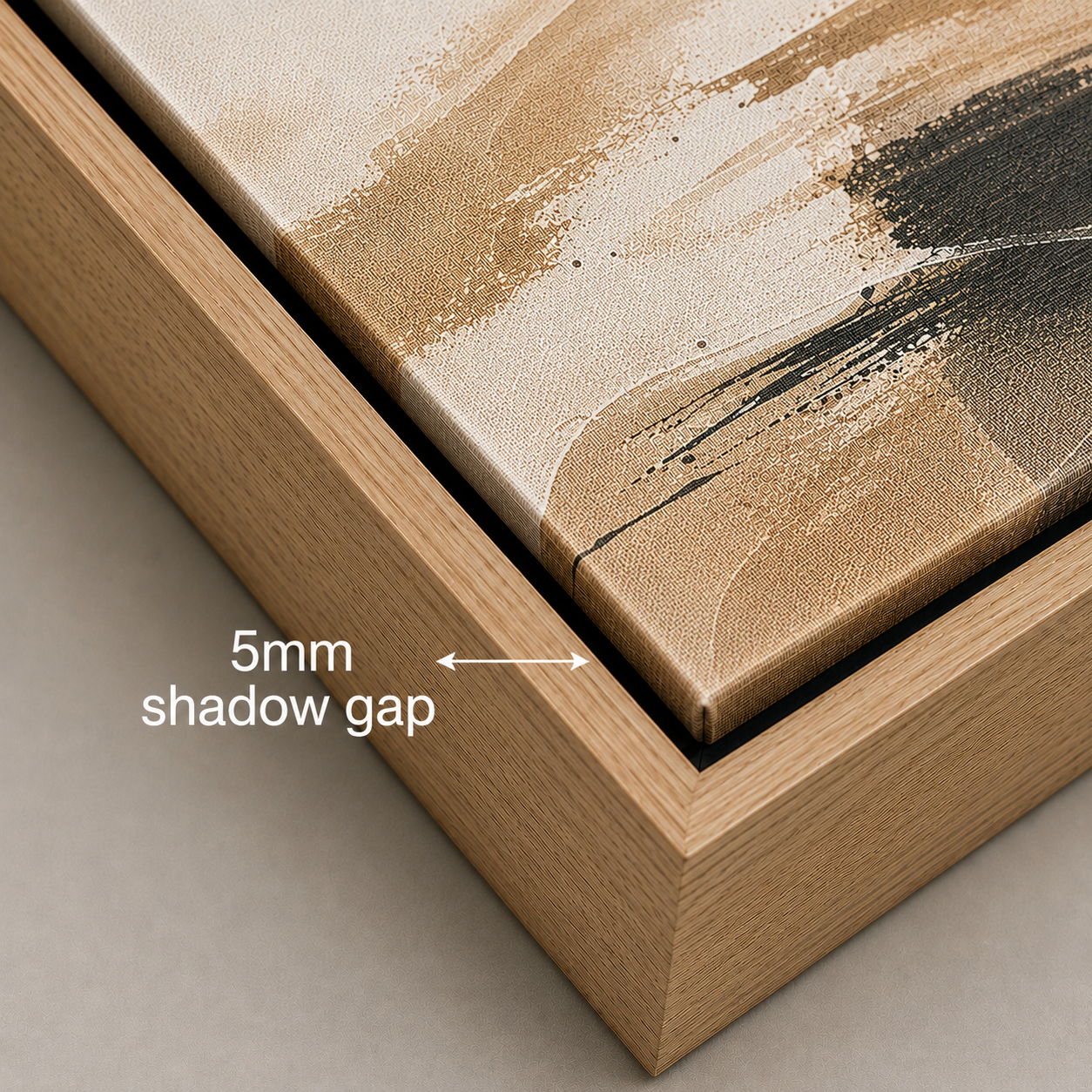 Natural oak canvas floating frame sample