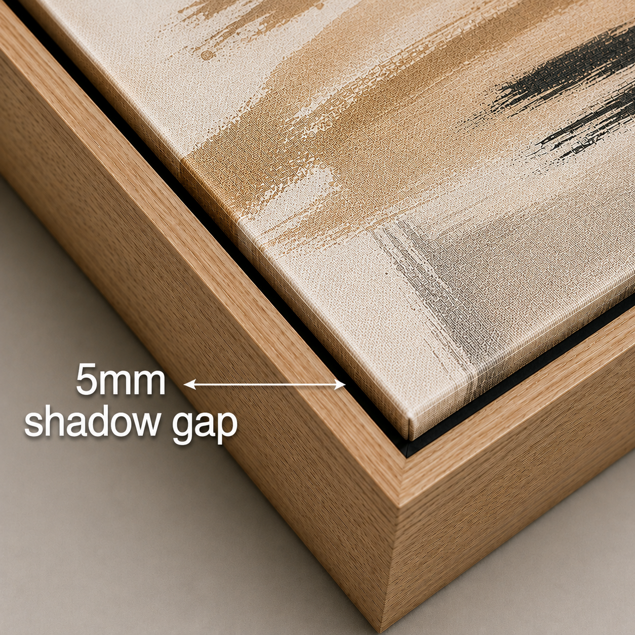 Natural oak canvas floating frame with a 5mm shadow gap