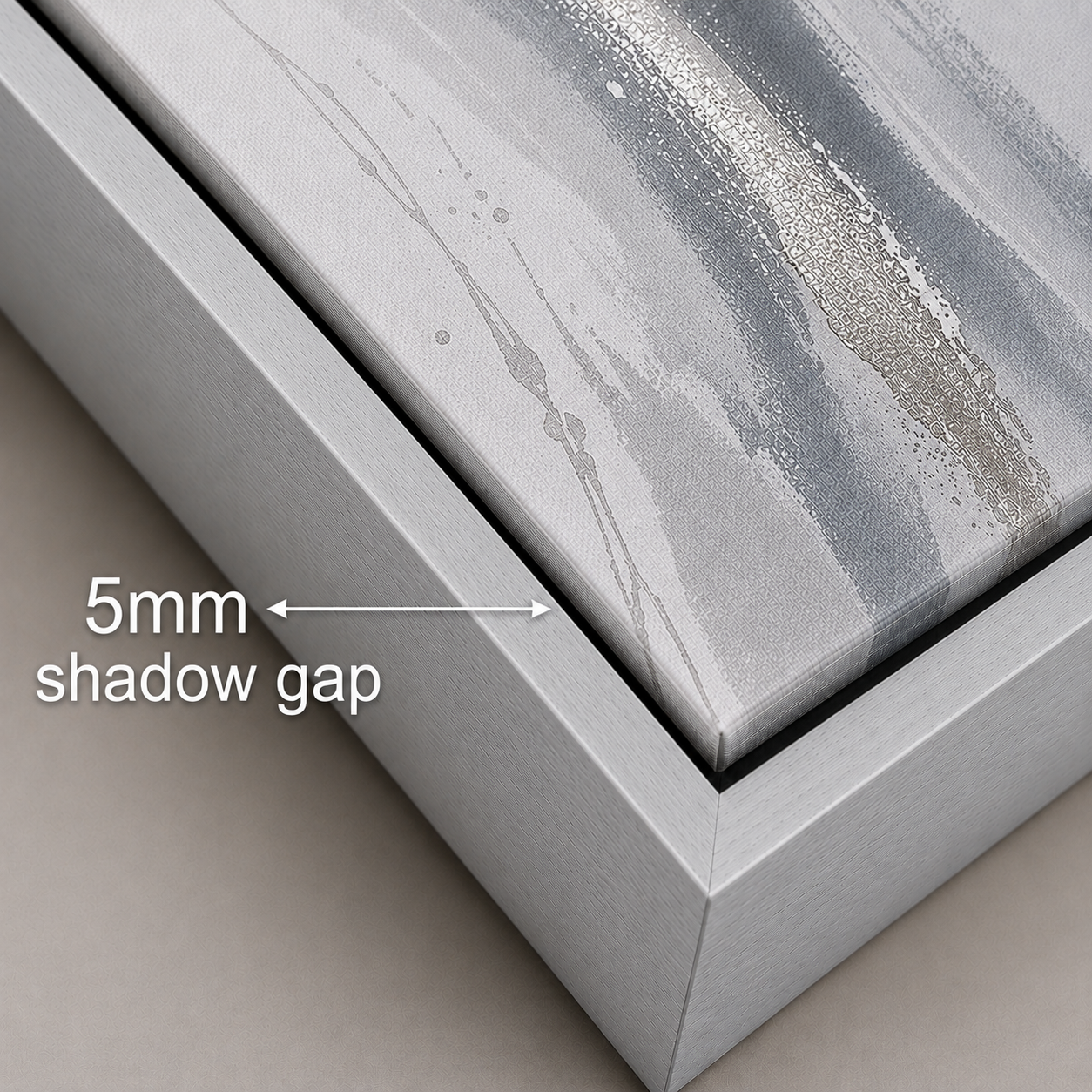 Silver canvas floating frame with a 5mm shadow gap