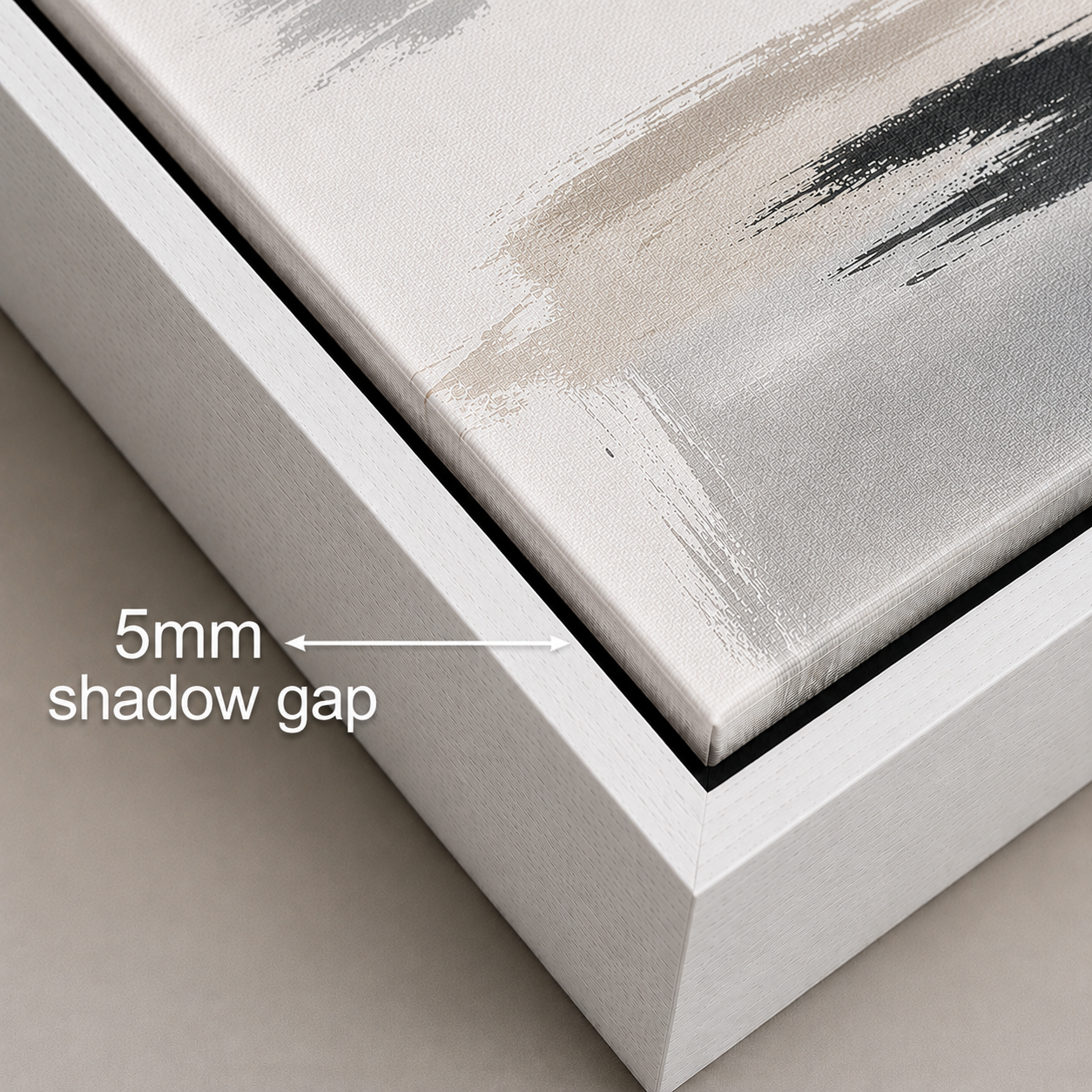 Matt white canvas floating frame with a 5mm shadow gap